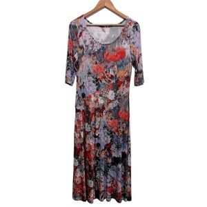 Soft Surroundings Nanette Floral Dress Jersey Knit Scoop Neck Maxi Size Small